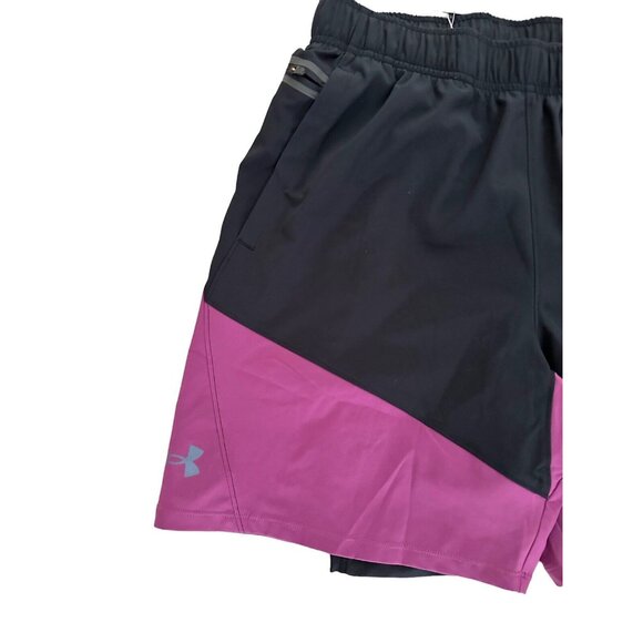 Under Armour Mens Woven 2-in-1 7'' Shorts 1373235 582 Purple Black Size L Large - Picture 6 of 10